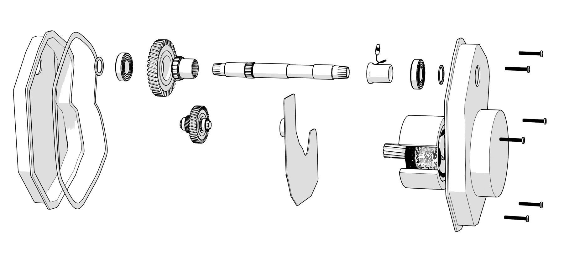 Exploded view of a typical mid-drive e-bike motor