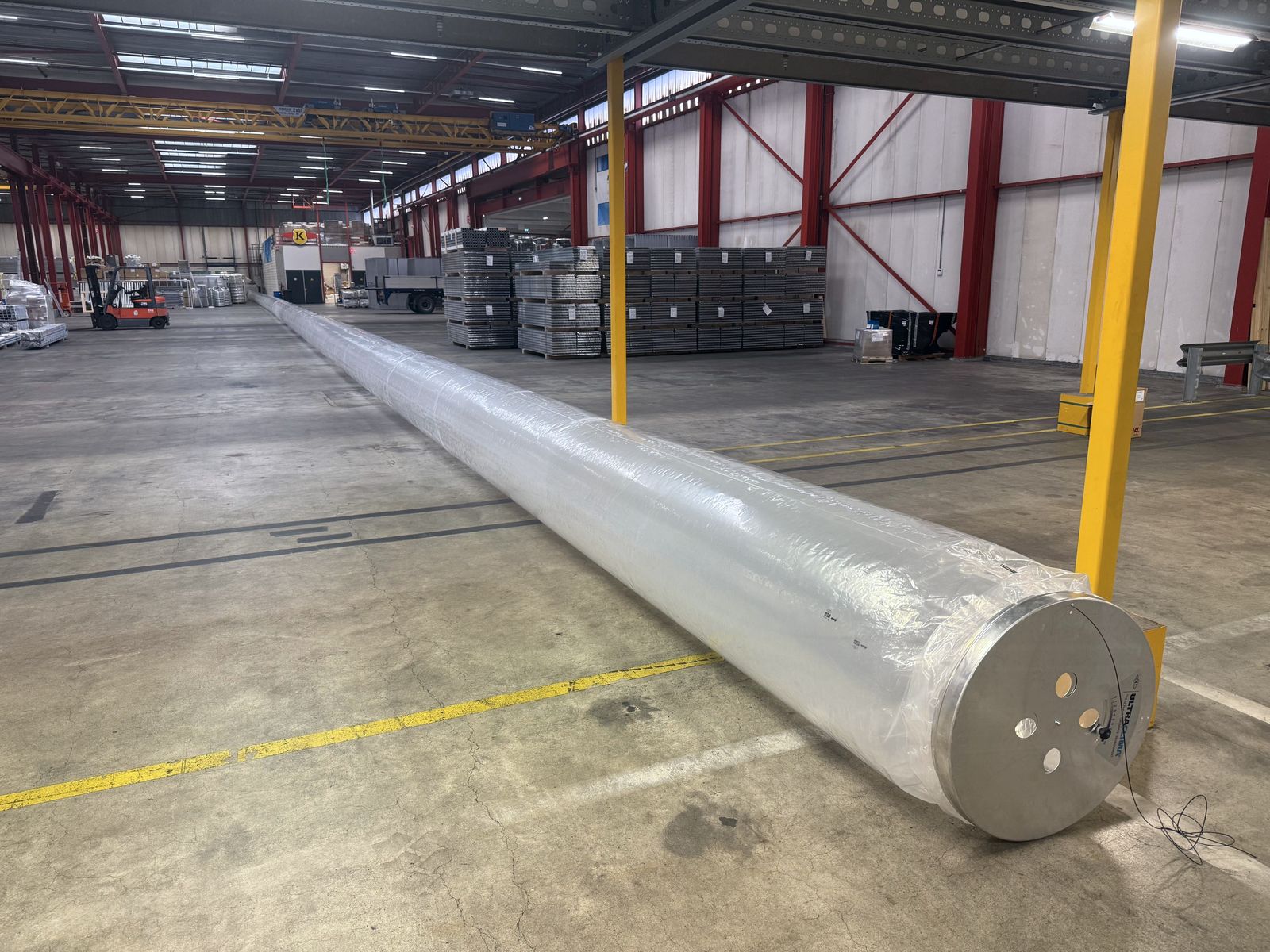The end of the 85 metre test hose in the hall