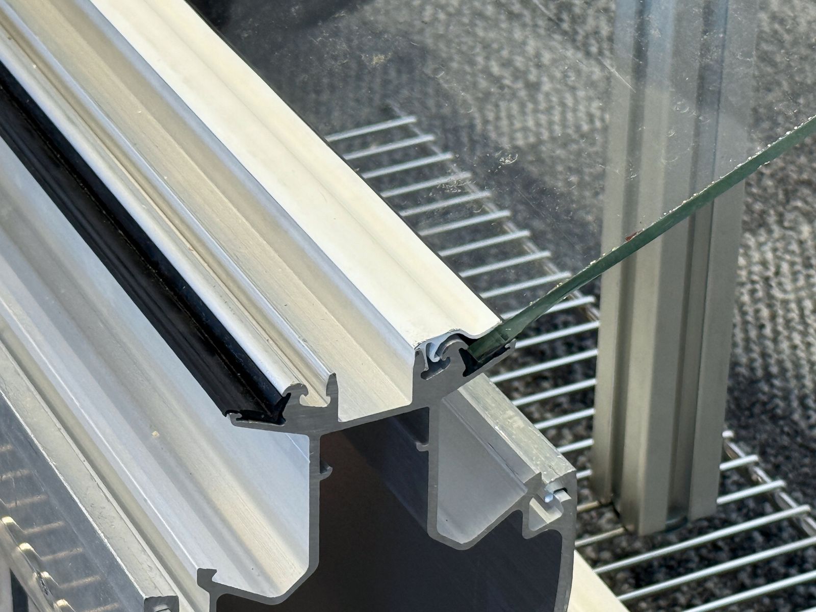 Close-up of the PVC strip and glass
